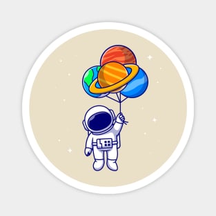 Cute Astronaut Floating With Planet balloons In Space  Cartoon Magnet